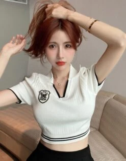 White Cropped Polo Shirt | Jennie - BlackPink -Amped Apparel Jennie BlackPink White Cropped Polo Shirt 18 e1675486808416 600x769 1