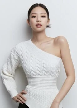 White One-Shoulder Irregular Top | Jennie - BlackPink -Amped Apparel Jennie BlackPink White One Shoulder Irregular Sweater 16