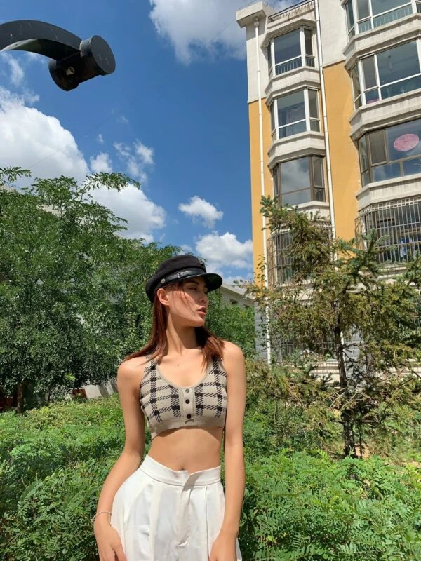 Beige Plaid Camisole Crop Top | Jennie - BlackPink 3 Beige Plaid Camisole Crop Top | Jennie - BlackPink