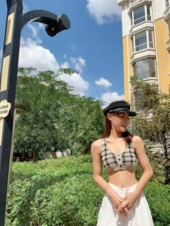 Beige Plaid Camisole Crop Top | Jennie - BlackPink 11 Beige Plaid Camisole Crop Top | Jennie - BlackPink -Amped Apparel Jennie Plaid Crop Camisole 3 600x800 1