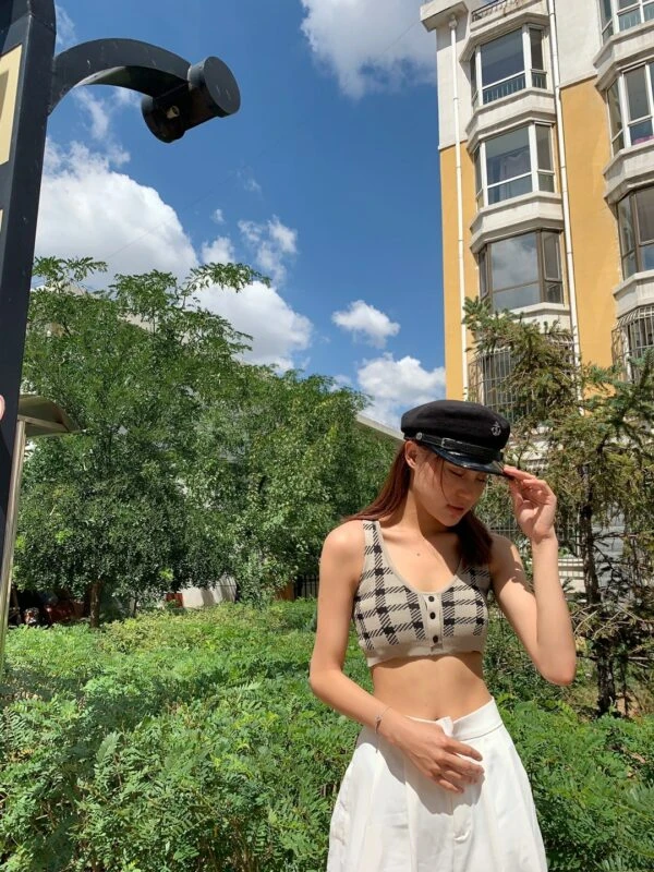 Beige Plaid Camisole Crop Top | Jennie - BlackPink 7 Beige Plaid Camisole Crop Top | Jennie - BlackPink - Image 5