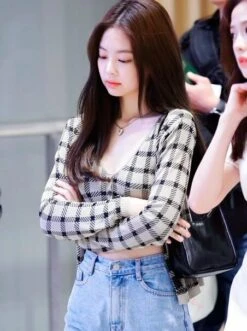 Beige Plaid Camisole Crop Top | Jennie - BlackPink 15 Beige Plaid Camisole Crop Top | Jennie - BlackPink -Amped Apparel Jennie Plaid Crop Camisole Plaid Button down Cardigan inspiration 2 e1643959547648