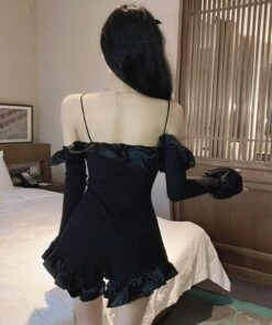 Black Ruffled Mini Jumpsuit | Jennie - BlackPink -Amped Apparel Jennie – BlackPink Black Ruffled Mini Jumpsuit2 600x717 1