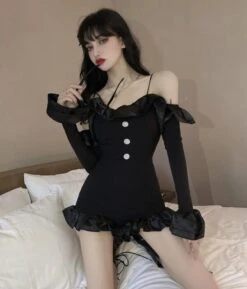 Black Ruffled Mini Jumpsuit | Jennie - BlackPink -Amped Apparel Jennie – BlackPink Black Ruffled Mini Jumpsuit3 600x702 1