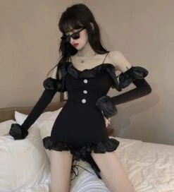 Black Ruffled Mini Jumpsuit | Jennie - BlackPink -Amped Apparel Jennie – BlackPink Black Ruffled Mini Jumpsuit4 600x661 1