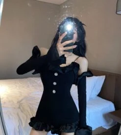 Black Ruffled Mini Jumpsuit | Jennie - BlackPink -Amped Apparel Jennie – BlackPink Black Ruffled Mini Jumpsuit6 600x674 1