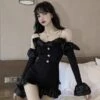Black Ruffled Mini Jumpsuit | Jennie - BlackPink -Amped Apparel Jennie – BlackPink Black Ruffled Mini Jumpsuit8 600x695 1