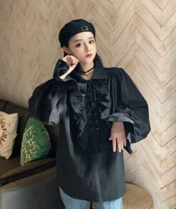 White Ruffled Blouse | Jeongin - Stray Kids -Amped Apparel Jeongin Stray Kids White Ruffled Shirt 1 600x715 1