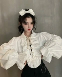 White Ruffled Blouse | Jeongin - Stray Kids -Amped Apparel Jeongin Stray Kids White Ruffled Shirt 16 e1643802321870 600x745 1