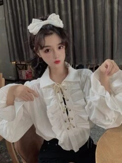 White Ruffled Blouse | Jeongin - Stray Kids -Amped Apparel Jeongin Stray Kids White Ruffled Shirt 17 e1643802305976