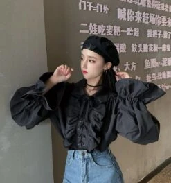 White Ruffled Blouse | Jeongin - Stray Kids -Amped Apparel Jeongin Stray Kids White Ruffled Shirt 24 600x642 1