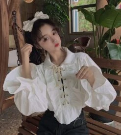 White Ruffled Blouse | Jeongin - Stray Kids -Amped Apparel Jeongin Stray Kids White Ruffled Shirt 25 600x667 1