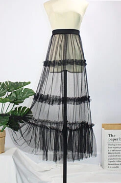 Black Sheer Tutu Midi Skirt | Jihyo - Twice