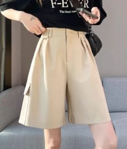 Beige Mid-Length Wide Leg Shorts | Jimin - BTS