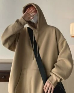 Beige Oversized Kangaroo Pocket Hoodie | Jin - BTS -Amped Apparel Jin BTS Beige Oversized Kangaroo Pocket Hoodie 4 600x750 1