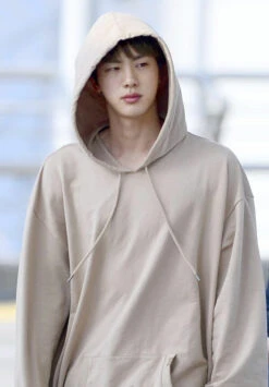 Beige Oversized Kangaroo Pocket Hoodie | Jin - BTS -Amped Apparel Jin Oversized Kangaroo Pocket Hoodie Inspiration 1 e1694067451782 600x862 1