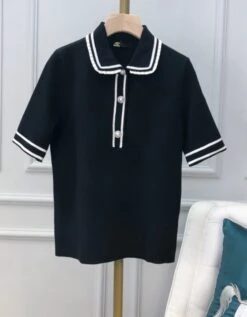 Black Doll Collar Knit Polo Shirt | Jisoo -BlackPink -Amped Apparel Jisoo Black Doll Collar Knit T Shirt 1 e1678033437664 600x770 1