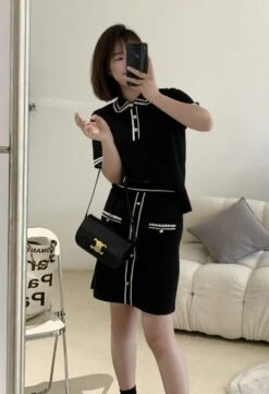 Black Doll Collar Knit Polo Shirt | Jisoo -BlackPink