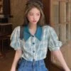 Blue Plaid Puff Sleeve Blouse | Jisoo - BlackPink 2 Blue Plaid Puff Sleeve Blouse | Jisoo - BlackPink -Amped Apparel Jisoo BlackPink Blue Plaid Puff Sleeve Blouse 8
