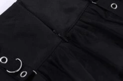 Black Mesh Layered Skirt With Eyelet Straps | Joy - Red Velvet -Amped Apparel Joy Red Velvet Black Mesh Layered Skirt With Eyelet Straps 8 600x397 1