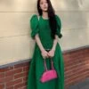 Green Puff Sleeve Halter Dress | Joy - Red Velvet 2 Green Puff Sleeve Halter Dress | Joy - Red Velvet -Amped Apparel Joy Red Velvet Green Puff Sleeve Halter Dress 5 e1628822131301 600x731 1