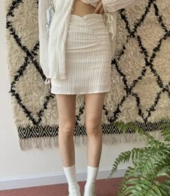White Textured Mini Skirt | Joy - Red Velvet