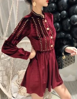 Wine Red Studded Mini Dress | Joy - Red Velvet