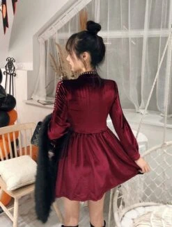 Wine Red Studded Mini Dress | Joy - Red Velvet -Amped Apparel Joy Red Velvet Wine Red Studded Mini Dress 6 600x794 1