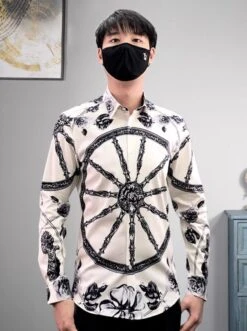 Beige Wheel Printed Vintage Shirt | Jungkook - BTS