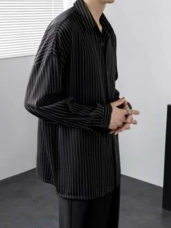 Black Striped Button Down Shirt | Jungkook - BTS -Amped Apparel Jungkook BTS Black Striped Button Down Shirt 5 600x798 1