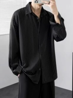 Black Striped Button Down Shirt | Jungkook - BTS -Amped Apparel Jungkook BTS Black Striped Button Down Shirt 6 600x803 1