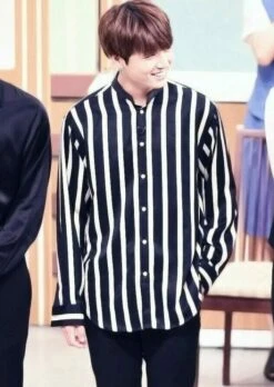 Striped Button-down Polo Shirt | Jungkook - BTS 26 Striped Button-down Polo Shirt | Jungkook - BTS -Amped Apparel Jungkook Striped Button down Polo Shirt Inspiration 1 e1643819449351 600x845 1