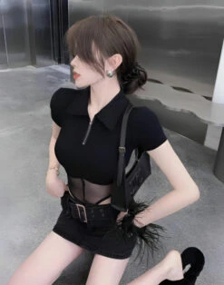 Black Belted Denim Mini Skirt | Juria - XG -Amped Apparel Juria XG Black Belted Denim Mini Skirt 5 600x762 1