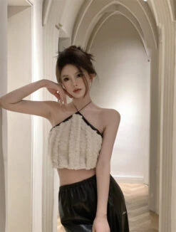 White Fluffy Triangle Crop Top | Karina - Aespa 18 White Fluffy Triangle Crop Top | Karina - Aespa -Amped Apparel Karina Aespa White Fluffy Triangle Crop Top 1 600x793 1