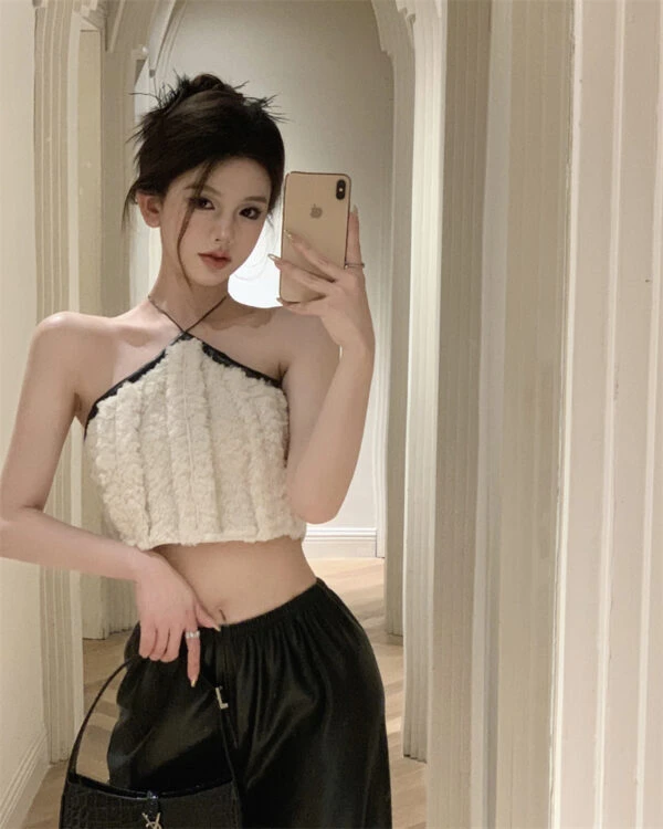 White Fluffy Triangle Crop Top | Karina - Aespa 7 White Fluffy Triangle Crop Top | Karina - Aespa - Image 5