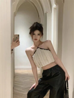 White Fluffy Triangle Crop Top | Karina - Aespa 19 White Fluffy Triangle Crop Top | Karina - Aespa -Amped Apparel Karina Aespa White Fluffy Triangle Crop Top 2 600x794 1