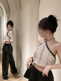 White Fluffy Triangle Crop Top | Karina - Aespa 21 White Fluffy Triangle Crop Top | Karina - Aespa -Amped Apparel Karina Aespa White Fluffy Triangle Crop Top 4 600x800 1