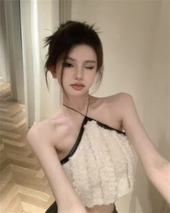 White Fluffy Triangle Crop Top | Karina - Aespa 15 White Fluffy Triangle Crop Top | Karina - Aespa -Amped Apparel Karina Aespa White Fluffy Triangle Crop Top 8 600x749 1