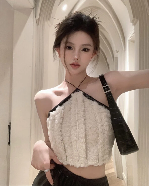 White Fluffy Triangle Crop Top | Karina - Aespa 3 White Fluffy Triangle Crop Top | Karina - Aespa