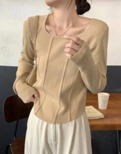 White Square Collar Knitter Top | Karina - Aespa -Amped Apparel Karina Aespa White Square Collar Knitter Sweater 6 600x764 1