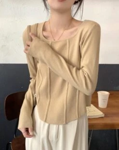 White Square Collar Knitter Top | Karina - Aespa -Amped Apparel Karina Aespa White Square Collar Knitter Sweater 7 600x753 1