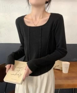 White Square Collar Knitter Top | Karina - Aespa -Amped Apparel Karina Aespa White Square Collar Knitter Sweater 8 600x718 1