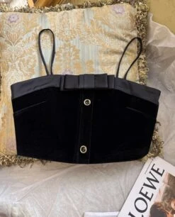 Black Velvet Bow Crop Top | Kazuha - Le Sserafim -Amped Apparel Kazuha Le Sserafim Black Velvet Bow Crop Top 2 600x743 1