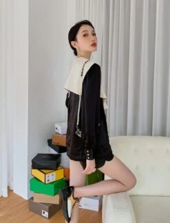 Black French Collared Blouse | Lia - ITZY -Amped Apparel Lia ITZY Black French Collared Top 11 600x789 1