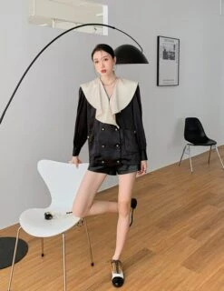 Black French Collared Blouse | Lia - ITZY -Amped Apparel Lia ITZY Black French Collared Top 12 600x777 1