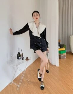 Black French Collared Blouse | Lia - ITZY -Amped Apparel Lia ITZY Black French Collared Top 13 600x772 1