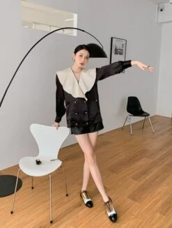 Black French Collared Blouse | Lia - ITZY -Amped Apparel Lia ITZY Black French Collared Top 3 600x794 1