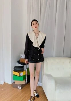 Black French Collared Blouse | Lia - ITZY -Amped Apparel Lia ITZY Black French Collared Top 6 600x843 1