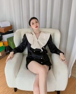 Black French Collared Blouse | Lia - ITZY -Amped Apparel Lia ITZY Black French Collared Top 7 600x741 1