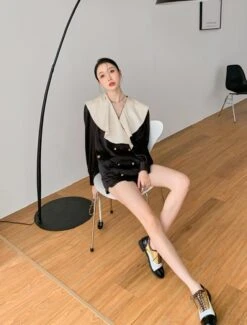 Black French Collared Blouse | Lia - ITZY -Amped Apparel Lia ITZY Black French Collared Top 9 600x790 1